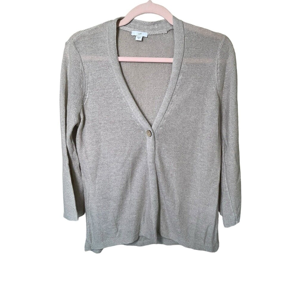 J. Jill Women's‎ Linen Blend Cardigan 3/4 Sleeve Beige One Button XS Lightweight